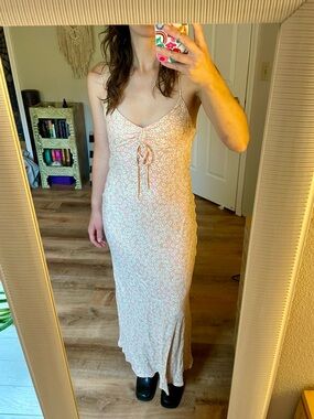 Zara Pink Floral Cinch-Front Maxi Dress